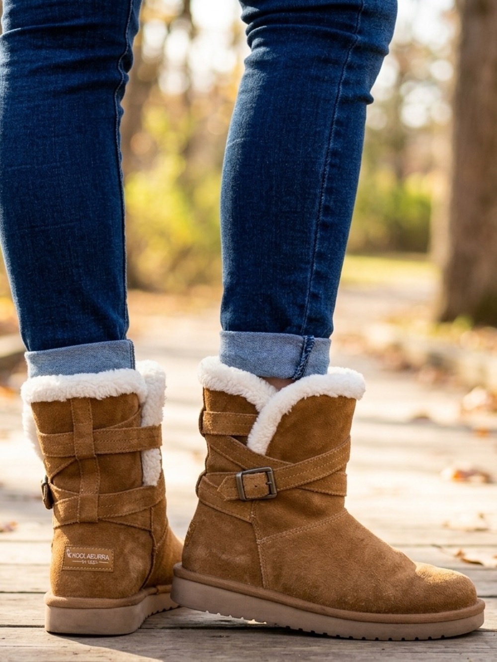 Koolaburra by UGG Delene Boots Suede Chestnut Brown Womens Sz 6 US 37 EU Fur